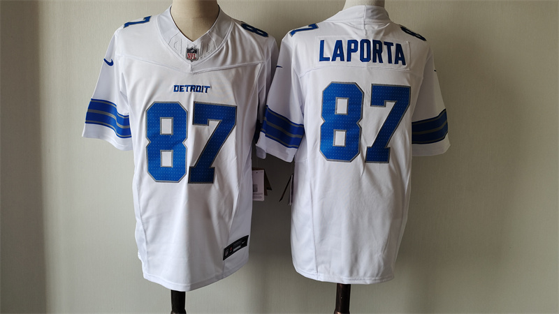 Men's Detroit Lions #87 Sam LaPorta White 2024 F.U.S.E. Vapor Limited Stitched Jersey